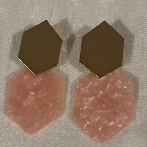 Hexagon Pink and Gold Earrings